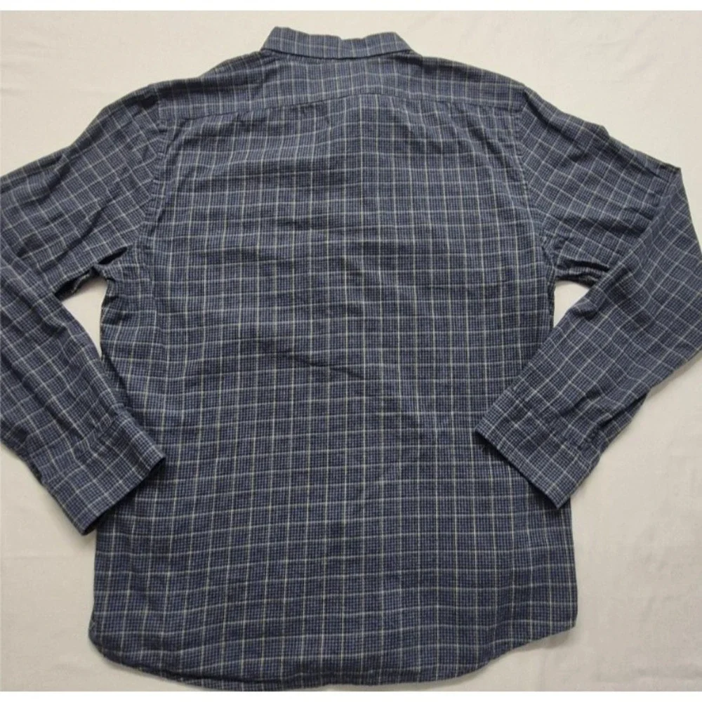 Banana‎ Republic men's blue plaid LS button up Untucked Fit shirt LG Cotton